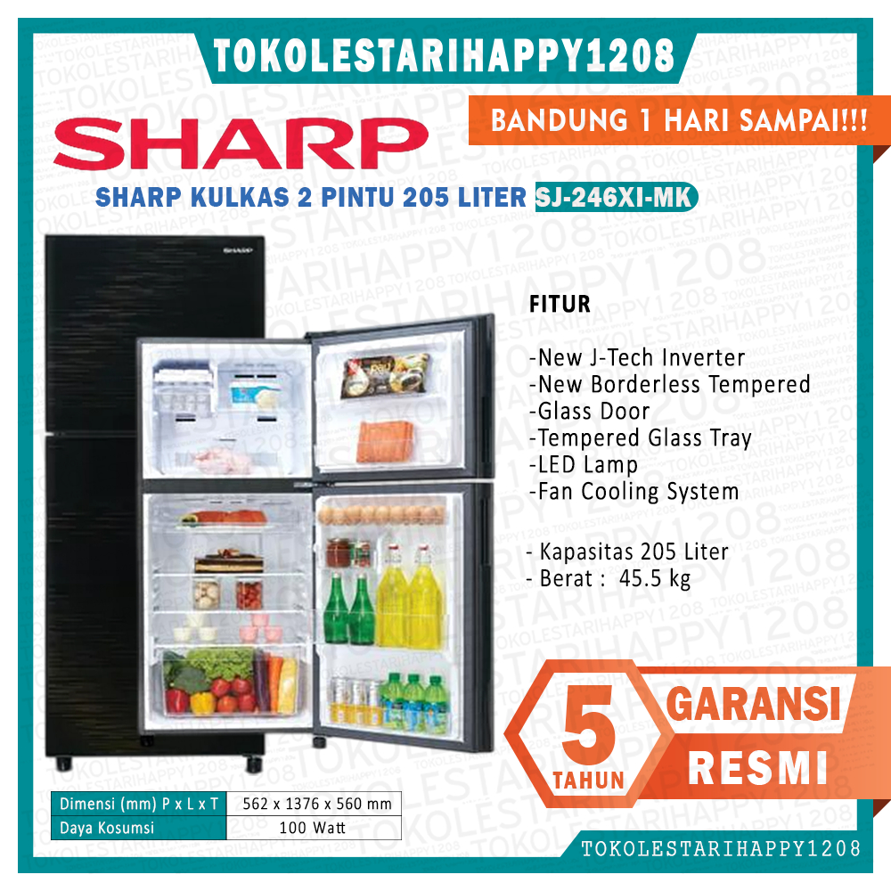 SJ246XI-MK KULKAS SHARP SJ 246 XI MK 2 PINTU 205 LITER MK GARANSI RESMI