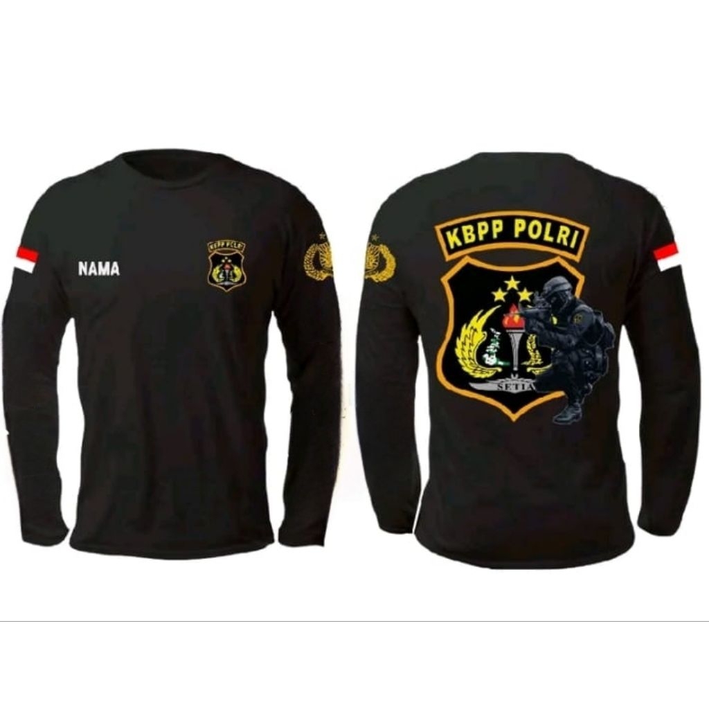 KAOS Lengan Panjang Kbpp Polri- Baju  Distro Polisi| T-shirt Hitam Pria