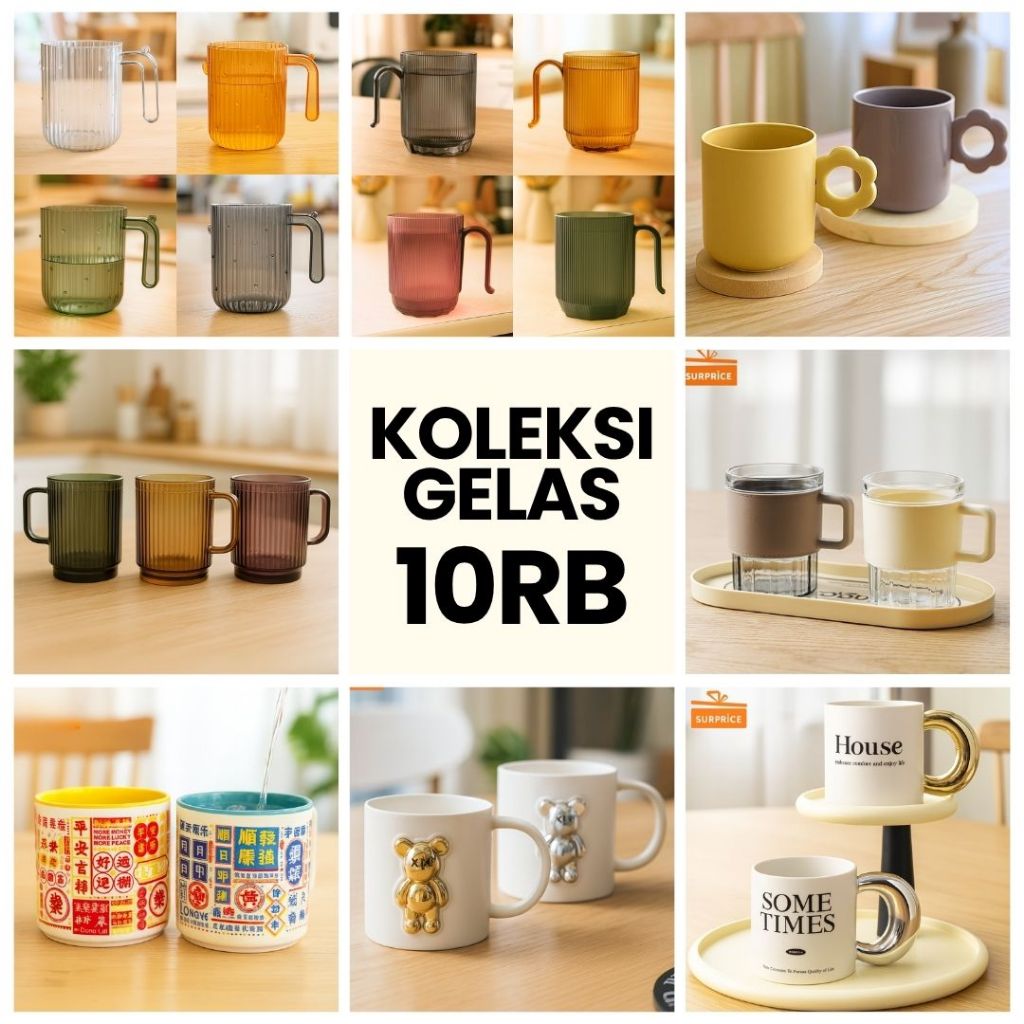 Surprice Gelas Kaktus Bening 250ml / Gelas Plastik Gagang Unik / Cangkir Aesthetic Korea / Gelas Kum