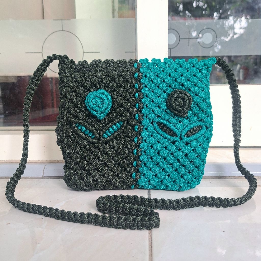 Tas Rajut Selempang Motif Bunga Citrus Slingbag Rajut Bulat Warna Polos Model Terbaru Kekinian Untuk
