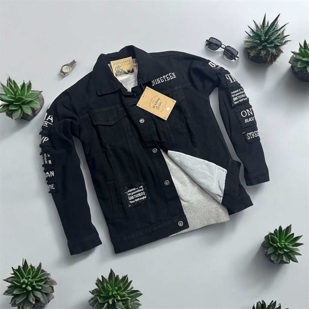 Jaket Jeans Pria Bordir Jaket Denim cowok Hitam Jaket Jeans Shanwhas Full Bordir