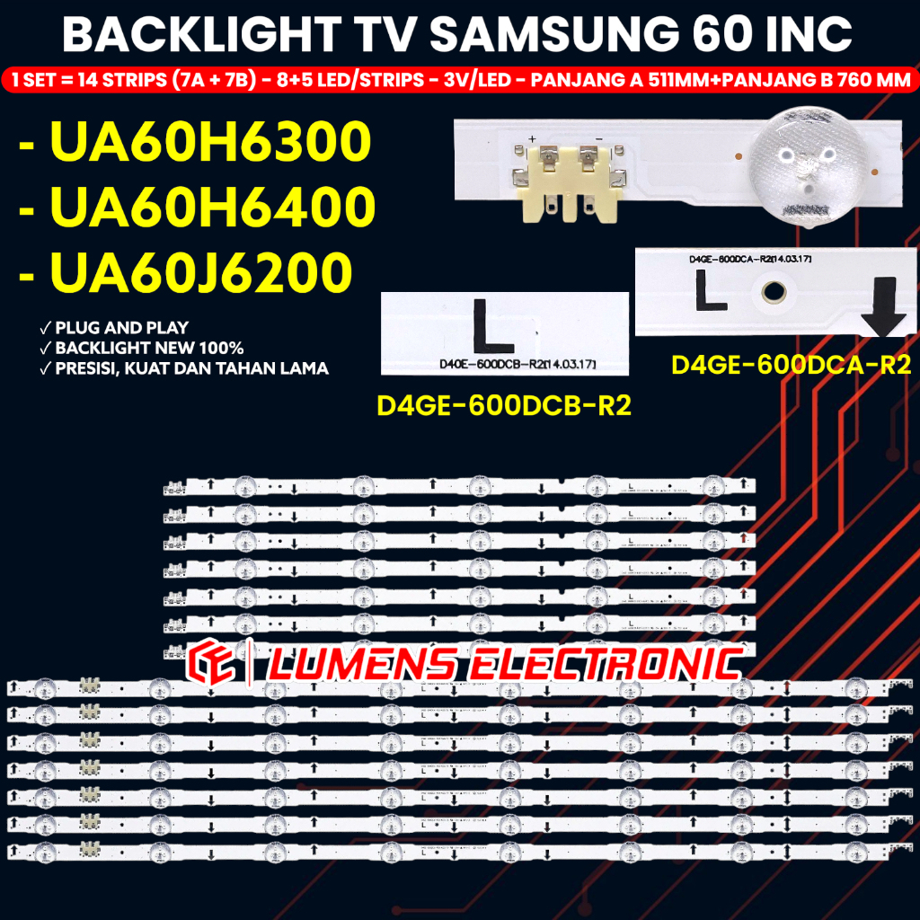 BACKLIGHT TV SAMSUNG 60 INCH UA60H6300 UA60H6400 UA60J6200 60H6300 60H6400 60J6200 BL D4GE-600DCA-R2
