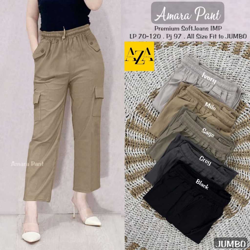 Celana Cargo Jumbo AMARA PANT Wanita Soft Jeans Stretch Import Premium LP 70-120cm Celana Kasual Kek