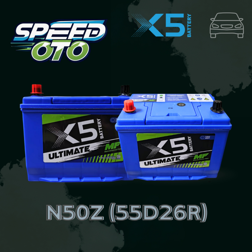 Aki Mobil 60Ah 12V X5 Ultimate MF N50Z 55D26R Kuaitas Premium Standar Eropa dan Tahan Lama
