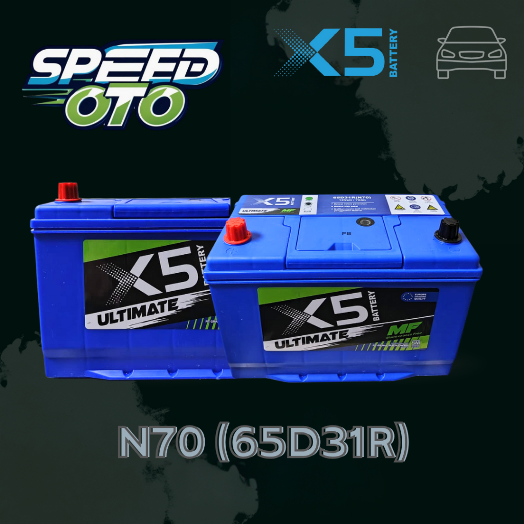 Aki Mobil 70Ah 12V X5 Ultimate MF N70 65D31R Kualitas Premium Standar Eropa dan Tahan Lama
