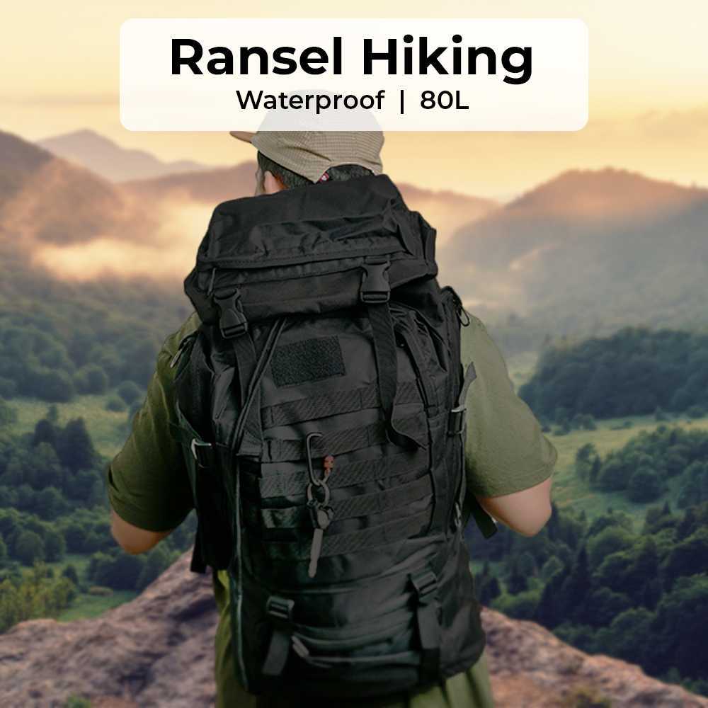 Tas Ransel Gunung Militer 80L MOJOYCE Hiking Camping Outdoor Waterproof 600D Oxford Besar