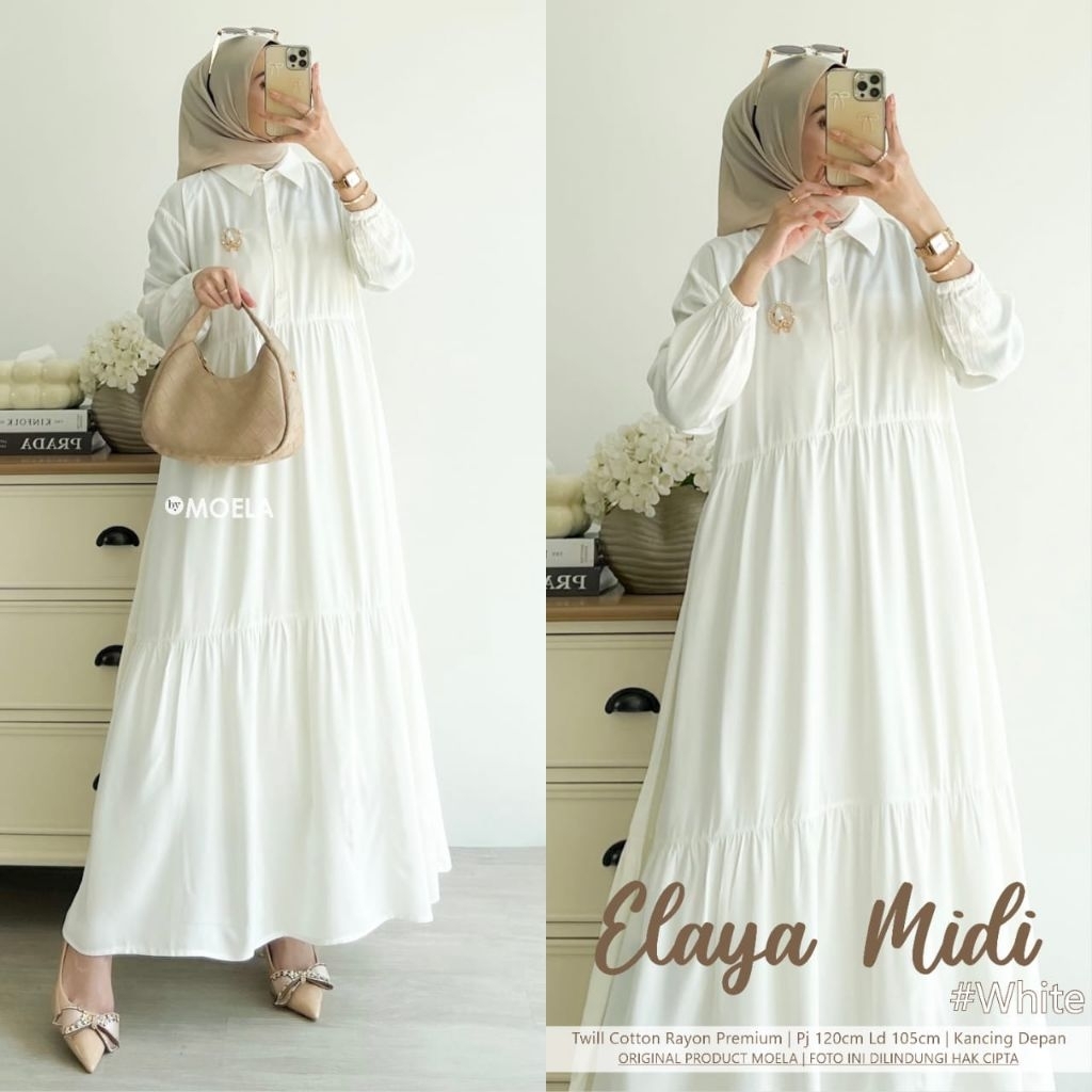 ELAYA MIDI | RAYA DRESS PUTIH EKSKLUSIF_ GAMIS MUSLIMAH