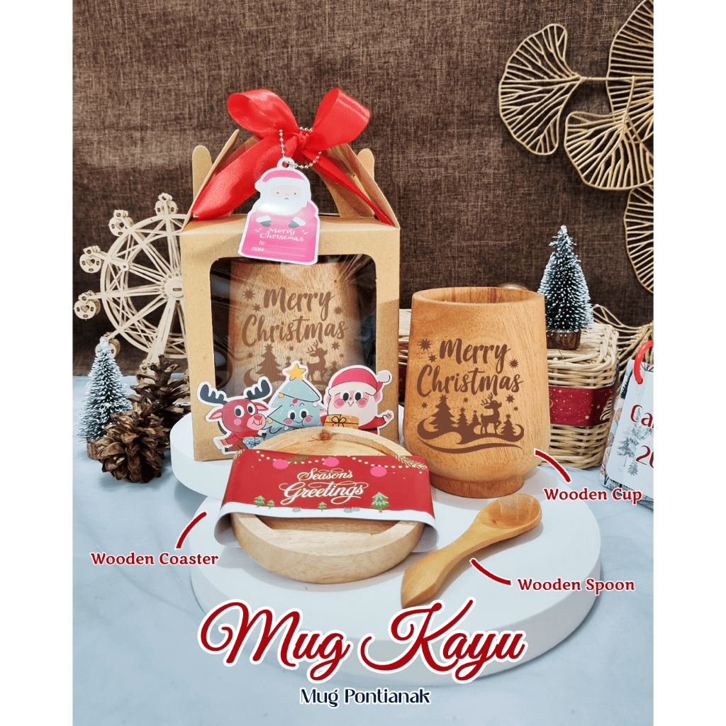Bingkisan Natal Hampers Parcel Hari Raya Mug Kayu Set