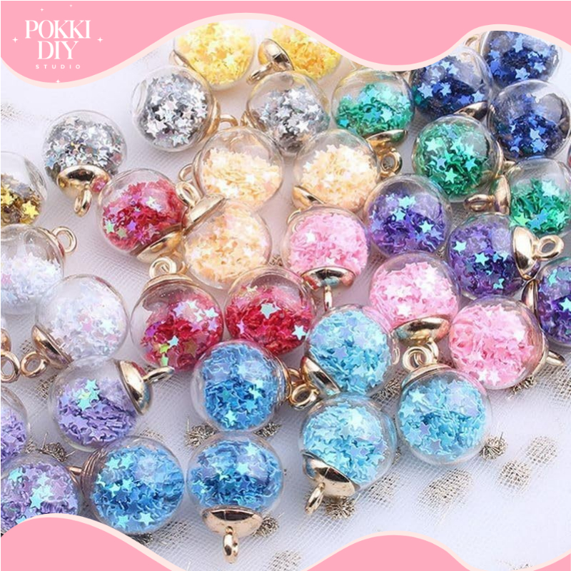 Aksesoris Bandul Manik Bola BINTANG STARS gantungan 16mm Liontin Bola Kaca Bintang / Liontin Kalung 