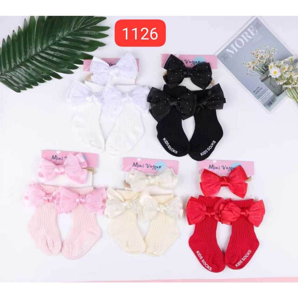 KKK 1126 - ISI 6 SET KAOS KAKI IMPORT BAYI SELUTUT SET BANDANA PITA BERLIAN