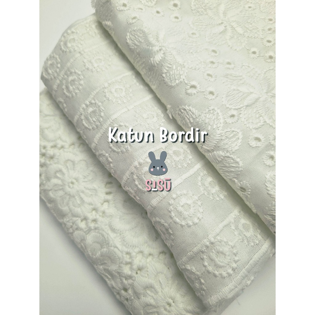 0,5 meter bahan katun bordir, kain katbol motif, katun bolong mukena outer blus dress