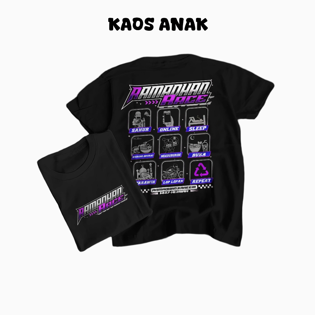 KAOS RAMADHAN RACE ANAK 1447 HIJRIAH 2026 BAJU ANAK UNISEX BAHAN LEMBUT