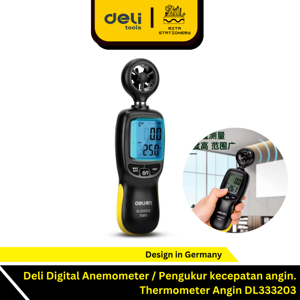Deli Digital Anemometer / Pengukur kecepatan angin. Thermometer Angin DL333203 (DELI TOOLS)