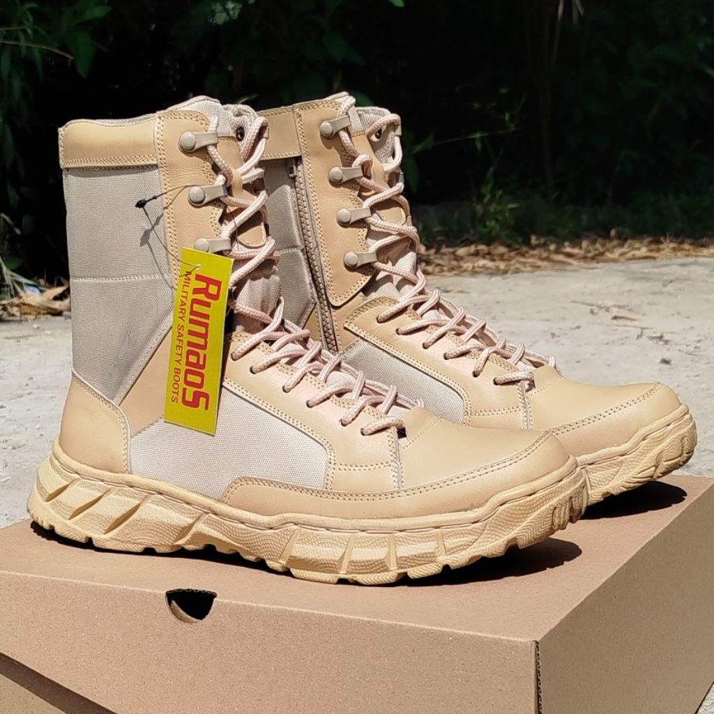 terbaru-sepatu PDL krem gurun RUMAOS satpol-pp asn tagana kulit