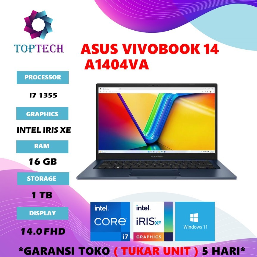 LAPTOP ASUS VIVOBOOK 14 A1404VA I7 1355 RAM 16GB SSD 1TB W11+OHS 14.0 FHD VIPS