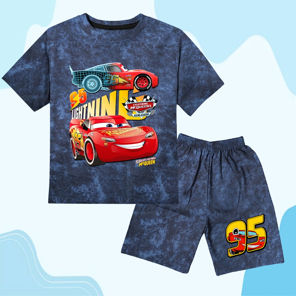 Baju denim jeans setelan stelan set kaos anak cowok cewek laki laki unisex murah mc queen cars 3