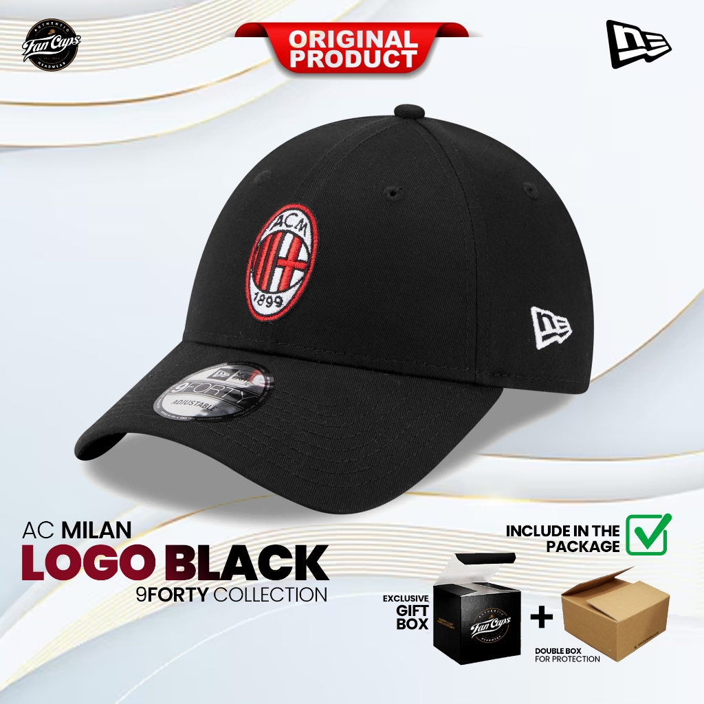 Topi Original New Era AC MILAN 9FORTY strapback warna hitam | FREE GIFT BOX