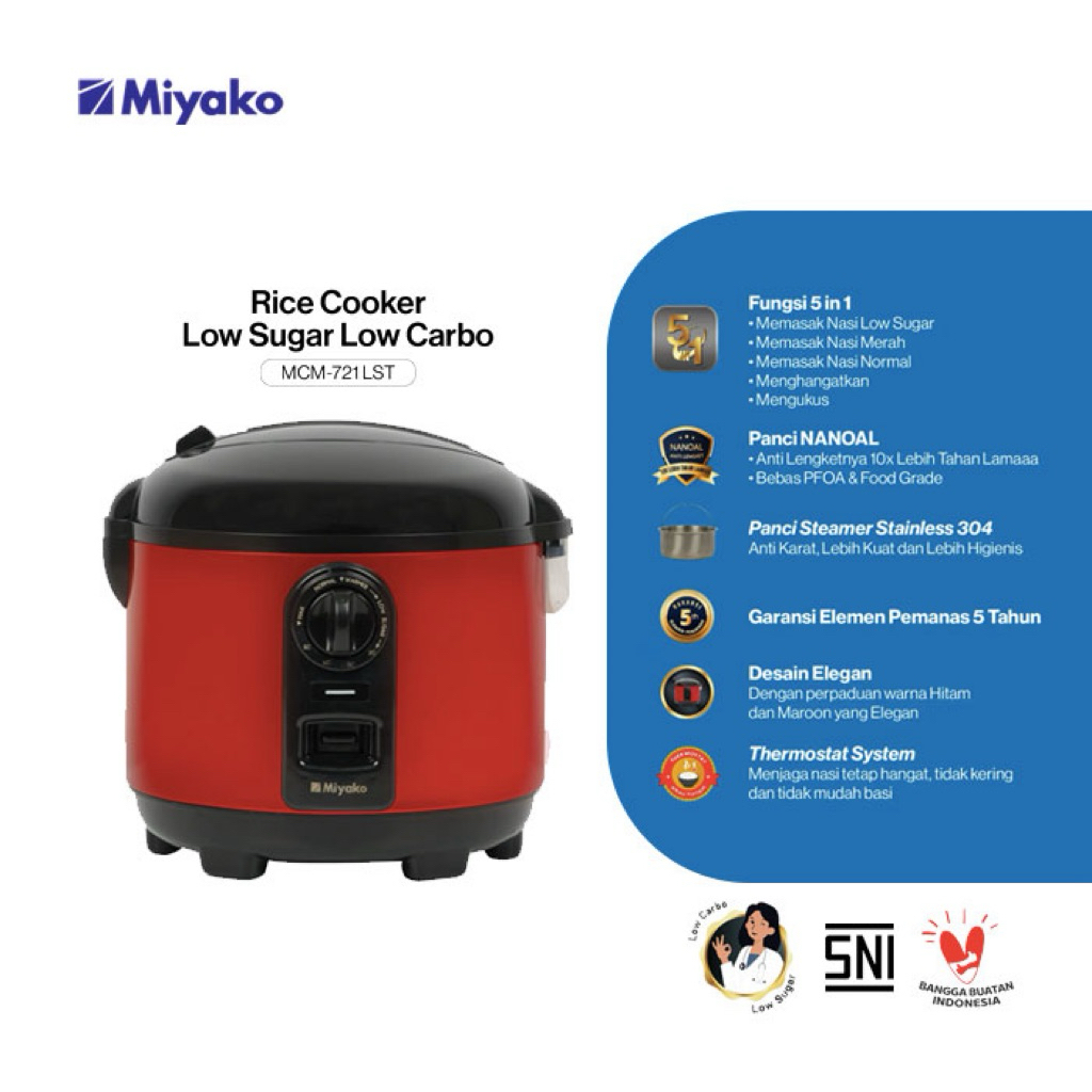 MAGIC COM / RICE COOKER MIYAKO MCM-721 LST / MCM721LST / MCM 721 LST LOW CARBO