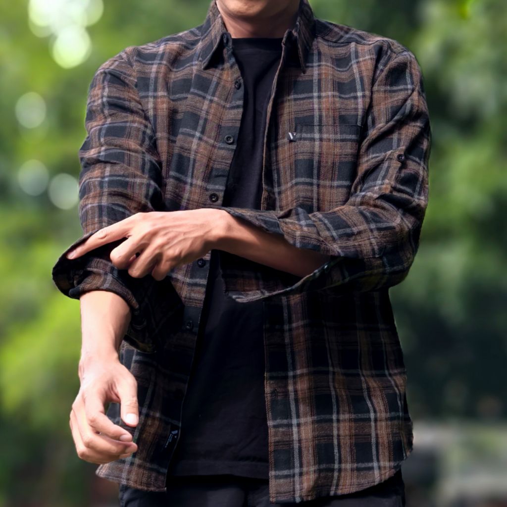 Kemeja Flanel PDL Lapangan Lengan Panjang Outdoor Motif Kotak Kotak Vuxor Adventure