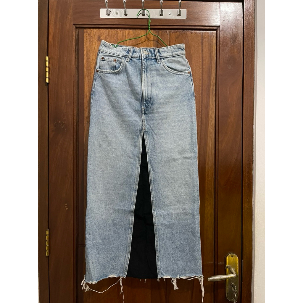 ZARA SKIRT ROK DENIM JEANS MIX CORDURAY UNFINISH