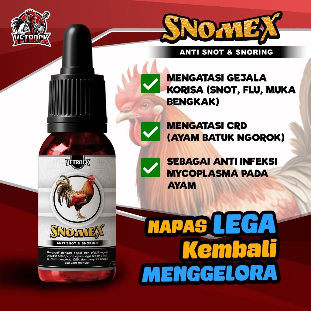 SNOMEX 20ML – OBAT AYAM UNTUK NGOROK, CRD, SNOT, PILEK, BATUK, FLU, RADANG TENGGOROKAN, LENDIR HIDUN