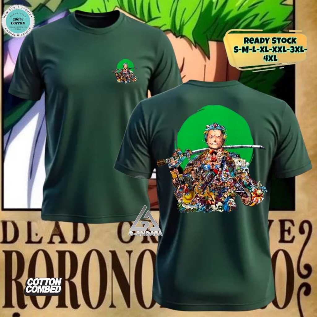 KAOS OP PELAUT KARAKTER RORONOA ZORO READY LENGAN PENDEK DAN LENGAN PANJANG