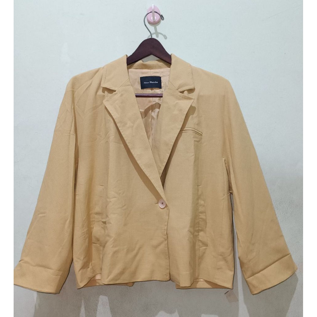 PRELOVED MAISON BLANCHE Blazer Crop Semi Batwing Wanita Kuning Bigsize LD 116