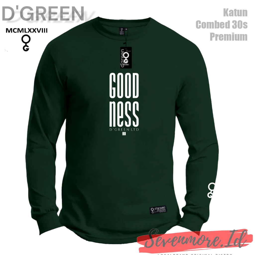 D`GREEN Tshirt Lengan Panjang Hijau Original Pria Wanita Motif GOODNESS/Kaos Greenlight Original/ Ba