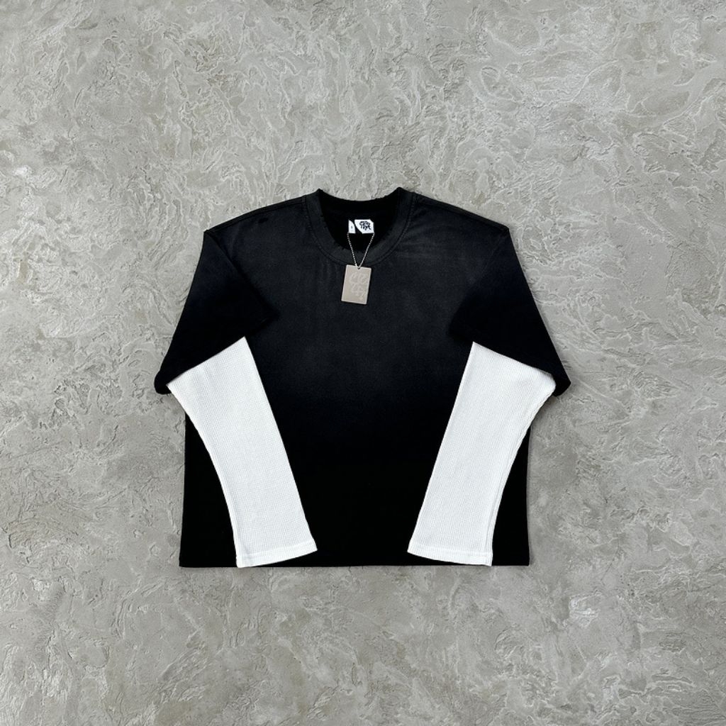 MERTRA DOUBLE LAYERED SHIRT BLACK WHITE