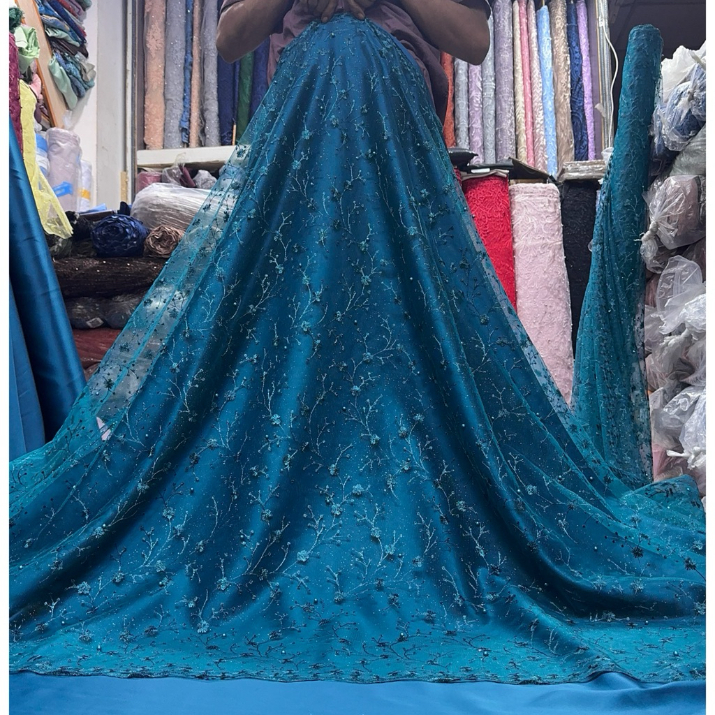 Kain bahan tille akar padi mutiara / bahan brokat kebaya ( tile padi).