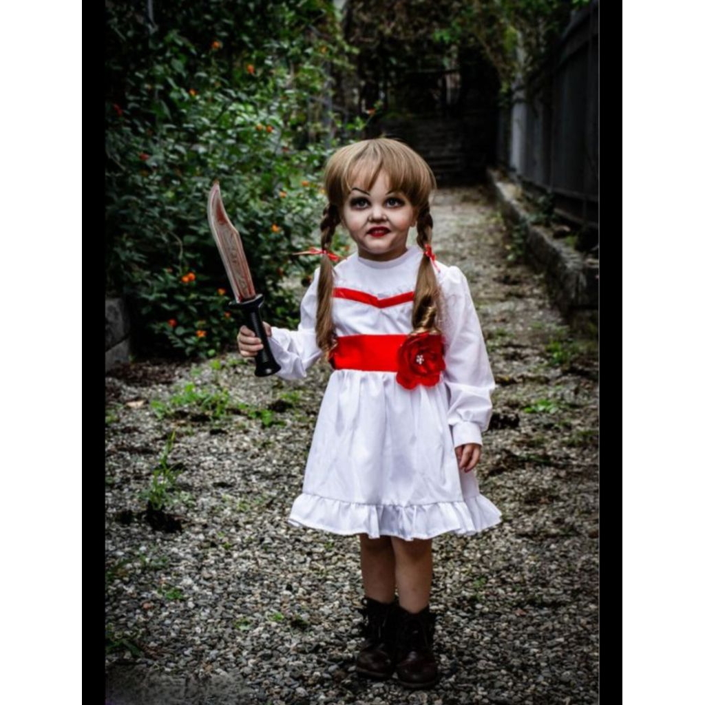 KOSTUM ANABELLE ANAK/KOSTUM HALLOWEEN ANAK/KOSTUM BONEKA ANNABELLE/KOSTUM COSPLAY ANAK PEREMPUAN