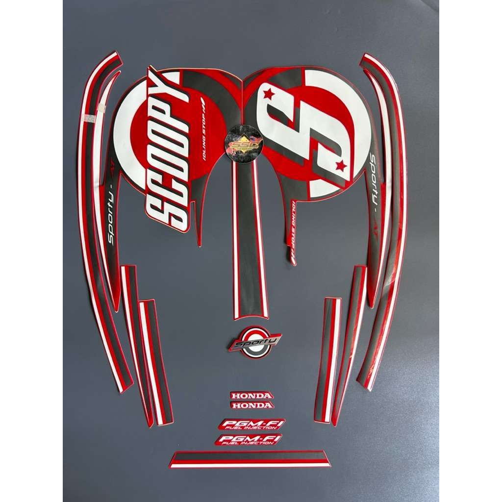 STRIPING STIKER SCOOPY SPORTY 2015 2016 MERAH PUTIH GRADE ORI