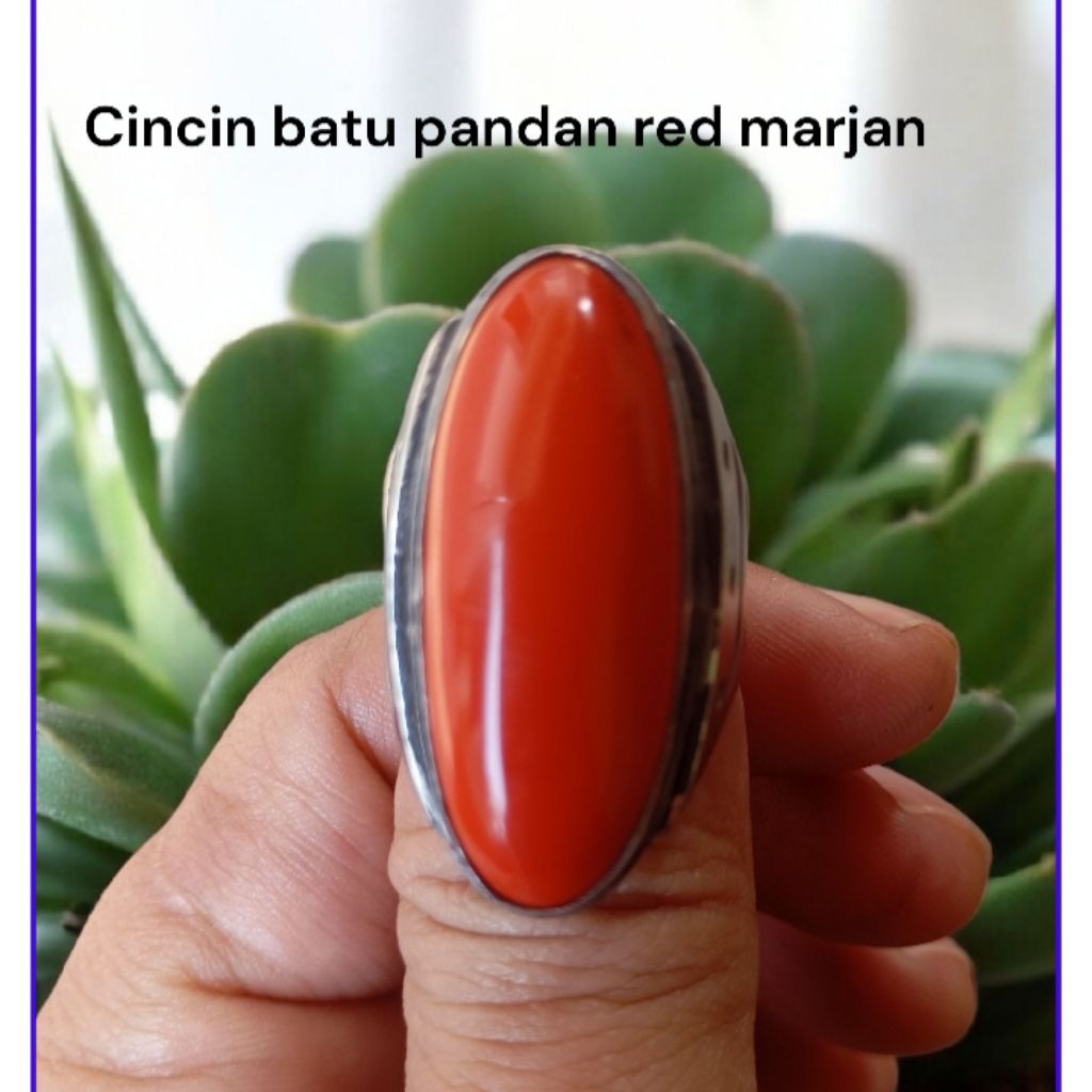 cincin batu akik pandan merah marjan ring monel