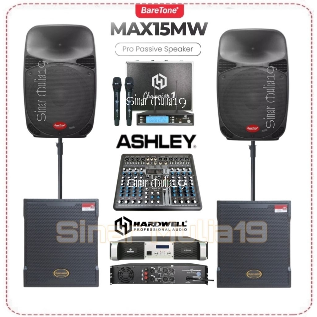 Paket Sound System Speaker 15 Inch BareTone MAX15MW Subwoofer Aktif DusenBerg dB 12 PRO Power Hardwe