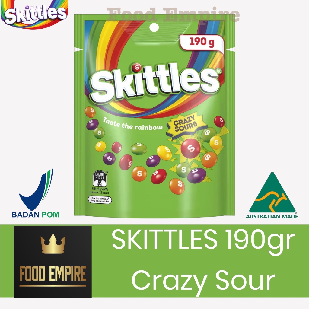 SKITTLES Crazy Sour Candy Share Bag 190 gr | Permen Asam | Skittle Australia