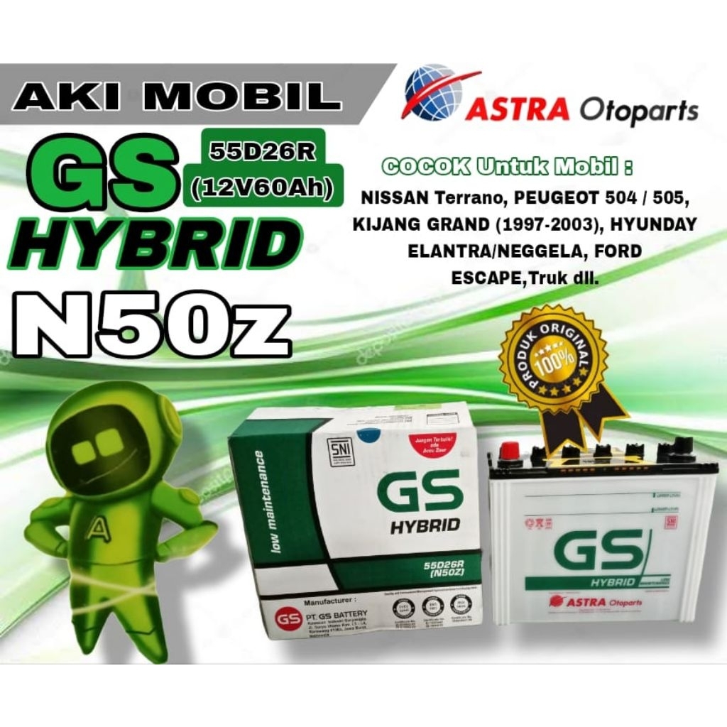 AKI MOBIL KIJANG BENSIN L300 BENSIN TRUK GS HYBRID N50Z 12V 60AH BASAH