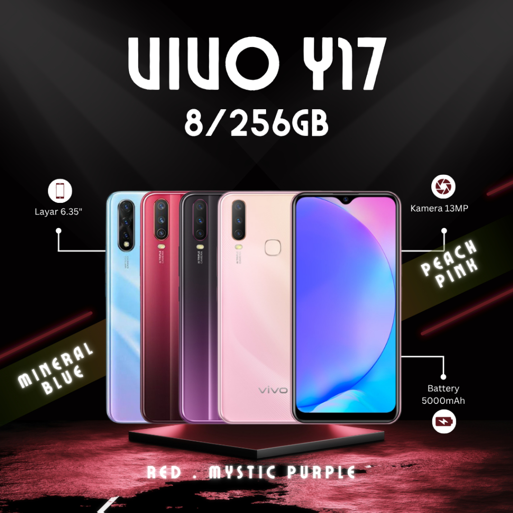 VIVO Y17 8GB 256GB PINK UNGU BIRU MERAH Baterai 5000mAh 13 MP kamera
