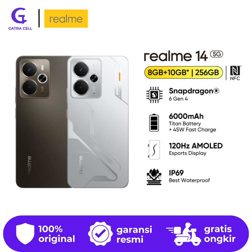 HP realme 14 5G RAM 8GB/256GB - Snapdragon 6 Gen 4 - 6000mAh - 120Hz AMOLED - 50MP OIS Camera