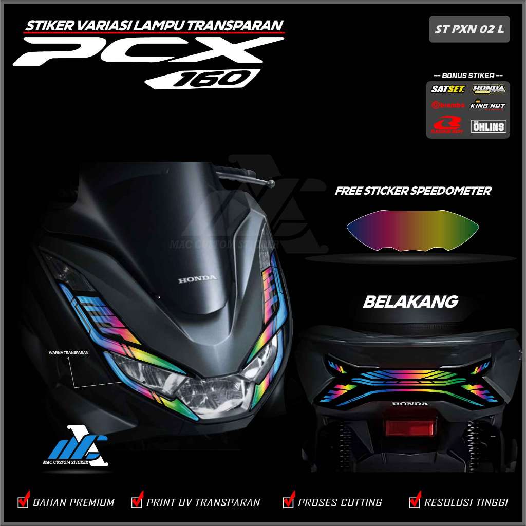 Stiker Lampu Pcx 160 - Stiker Lampu 1 Set Depan Belakang Transparan Uv Motor Pcx 160 - ST PXN 02