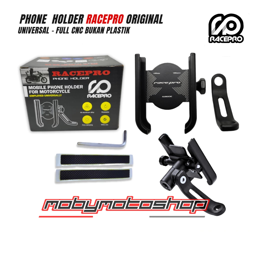 PHONE HOLDER RACEPRO | DUDUKAN HP DI MOTOR MATIC SPORT UNIVERSAL | ALUMUNIUM ALLOY | RACEPRO GUB