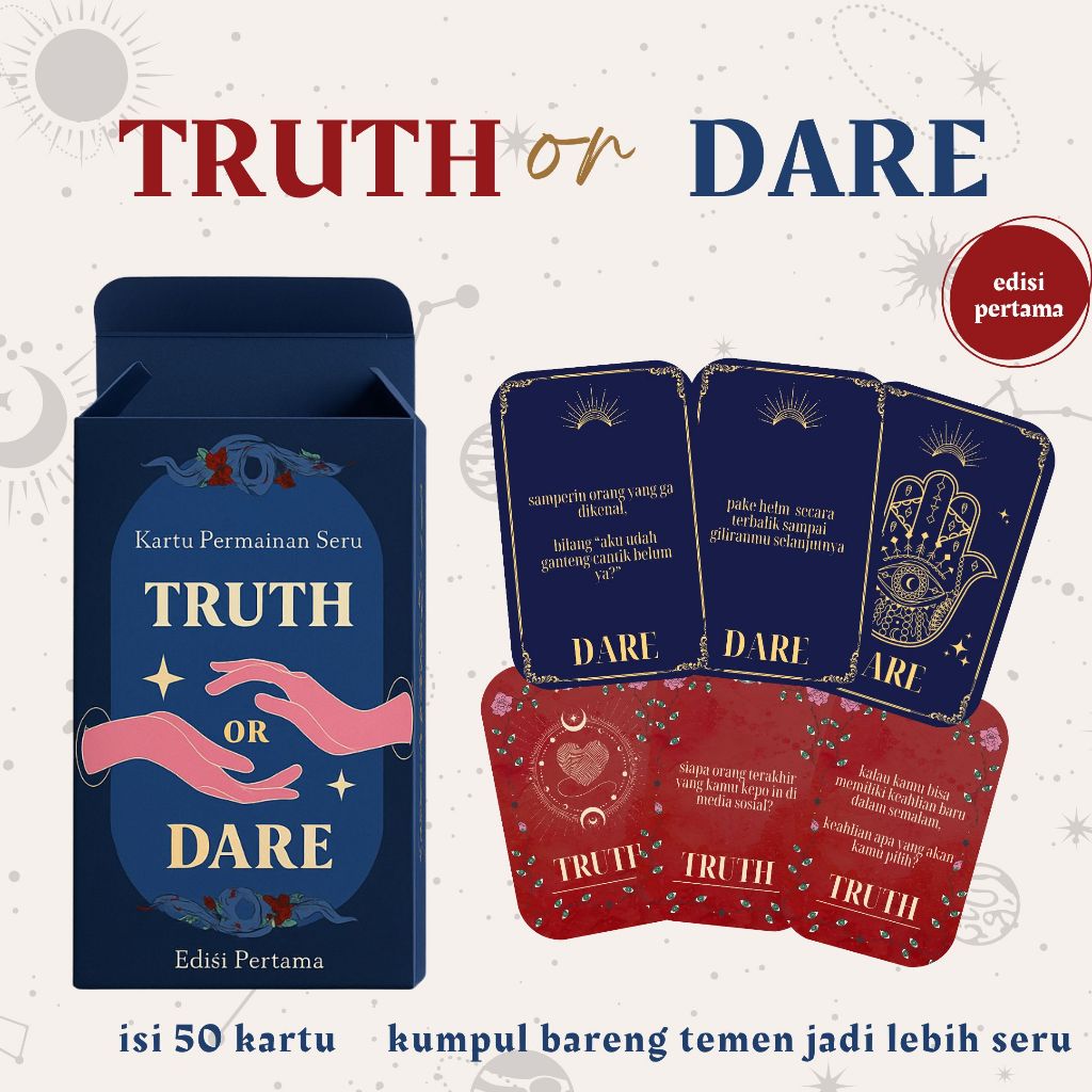 Kartu Permainan Truth or Dare | Game Kartu Tantangan & Pertanyaan Seru Isi 50 Kartu Aesthetic