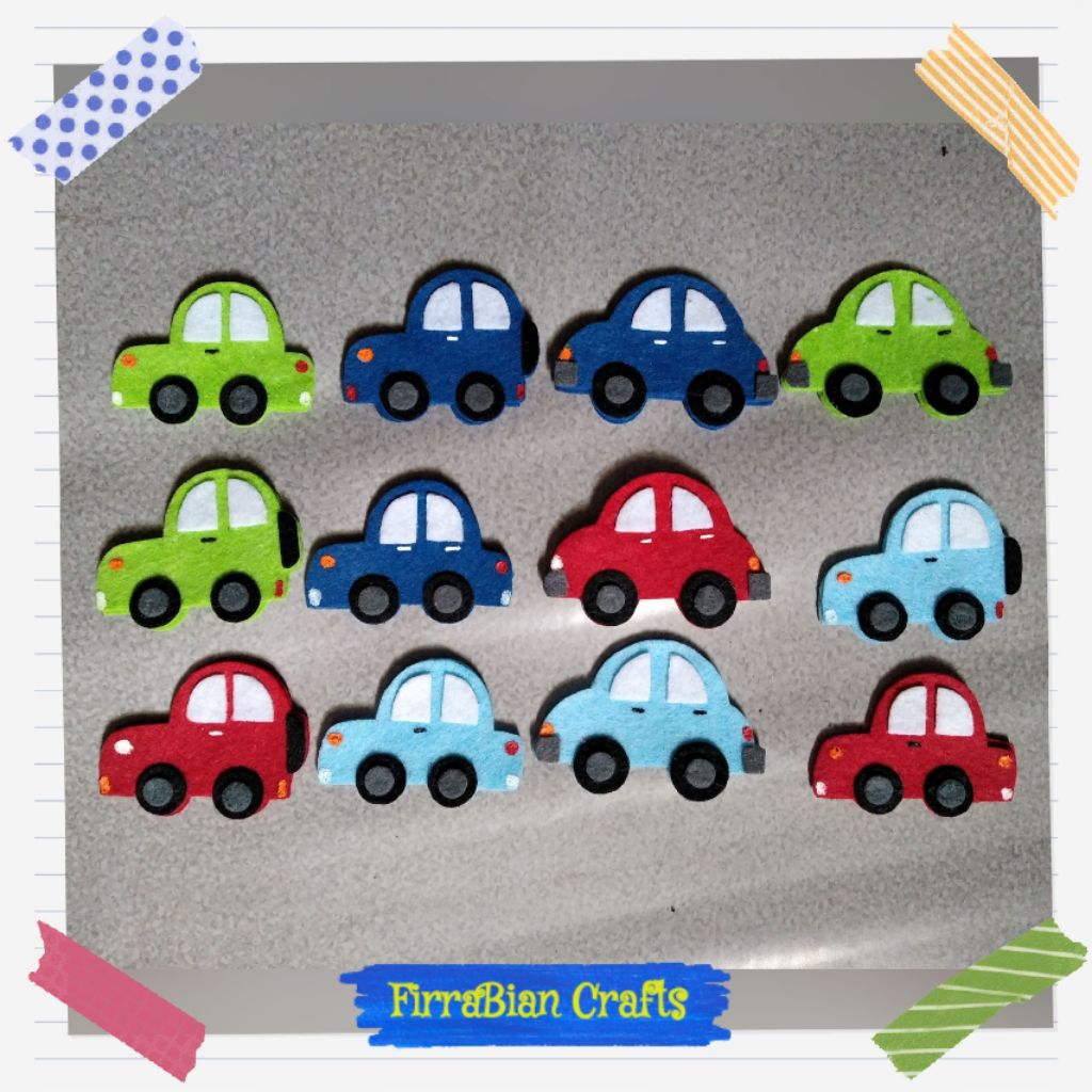 (6 pcs) Aplikasi Tempel Flanel // Hiasan Pensil Mobil Flanel // Gantungan Kunci Mobil // Aplikasi Ja