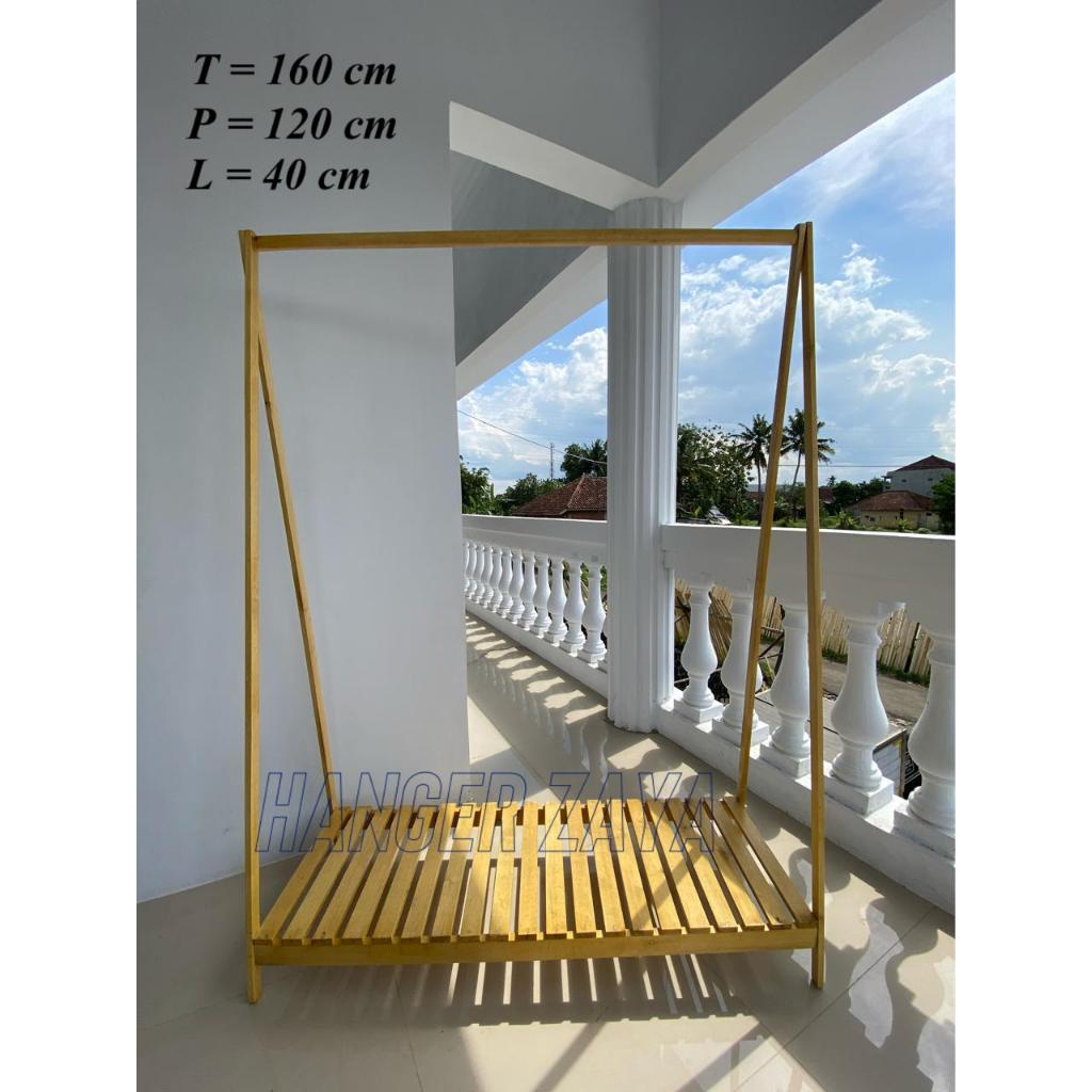 Gawang Baju Kayu Kokoh Gantungan Baju Estetik Minimalis Serbaguna