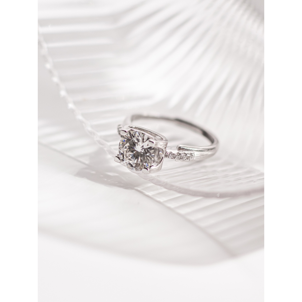 Cincin Moissanite 3 Batu Silver 925 2ct SPAC-250P (47) – Model Klasik Elegan, Cincin Lamaran & Pesta