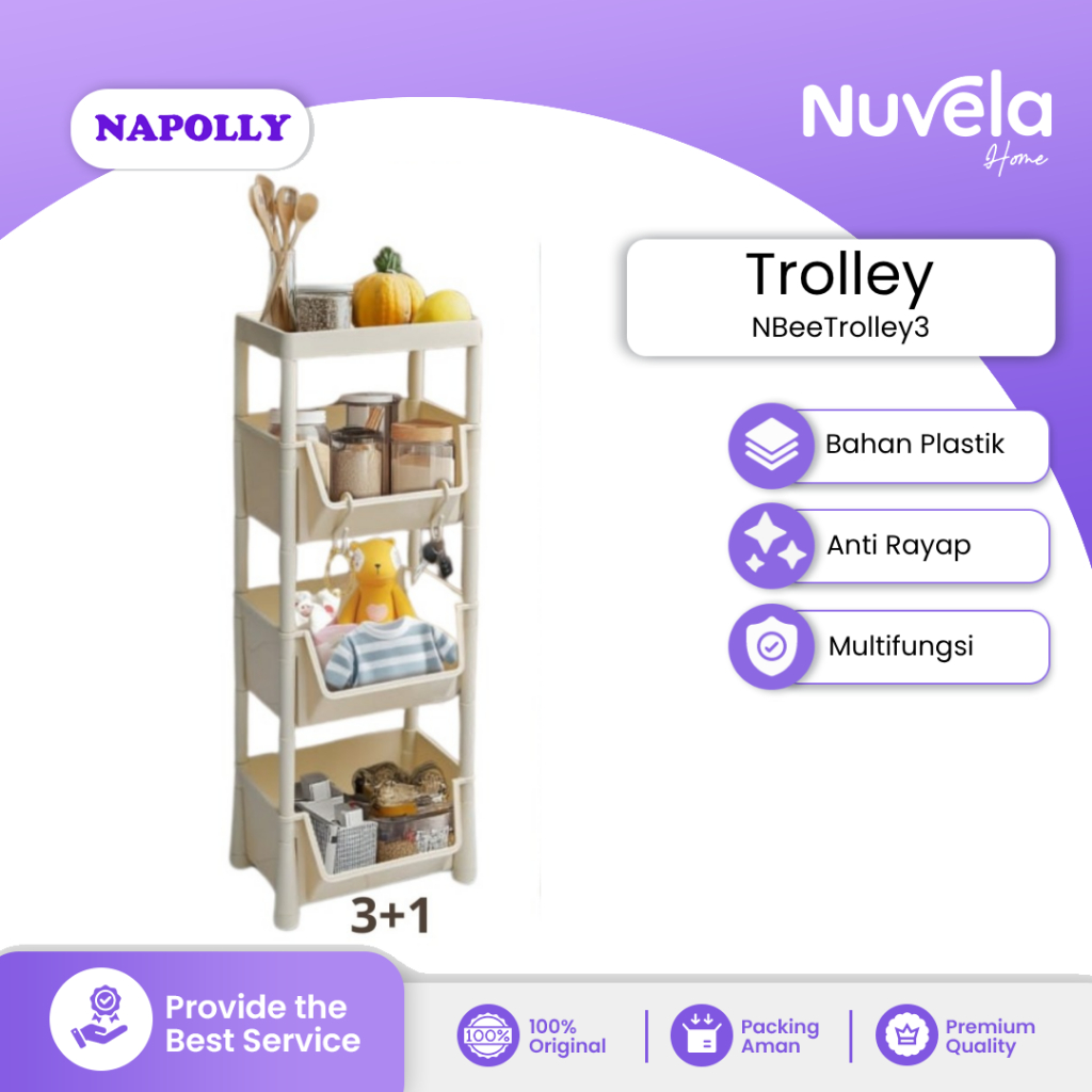 Nuvela HomeNapolly Bee Trolley Keranjang Laundry Basket Dapur Pakaian Baju 3 Susun Toy Storage Rak S