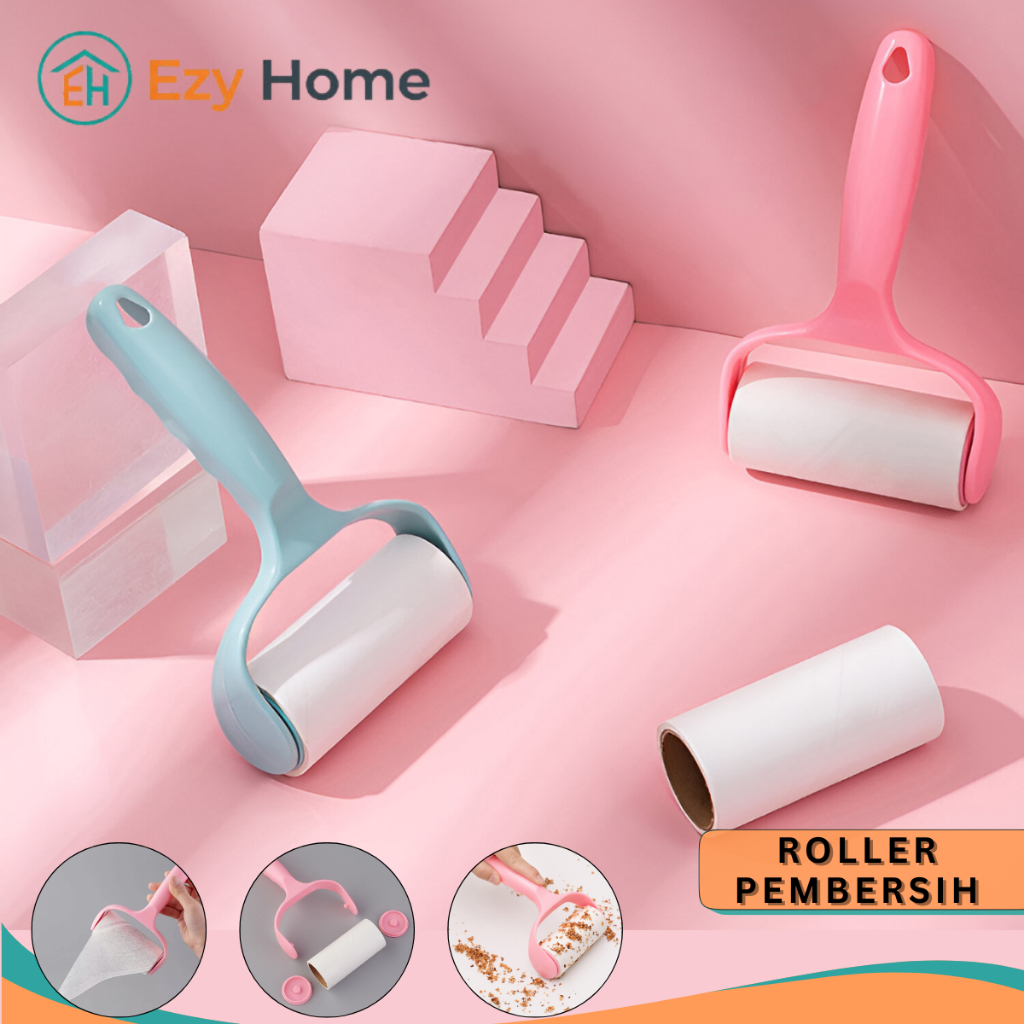 Ezy Home - Sticky Roller Penghilang Serat Bulu Hewan Peliharaan, Isi Ulang, Pegangan Kuat