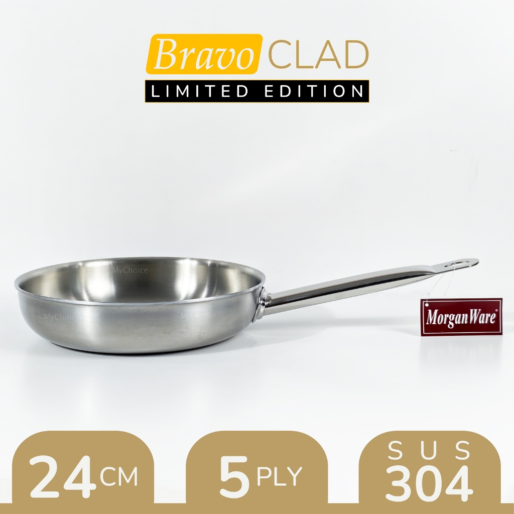 Fry Pan Stainless Steel SUS 304 5-Ply 24cm, MorganWare Bravo Clad by BIMA