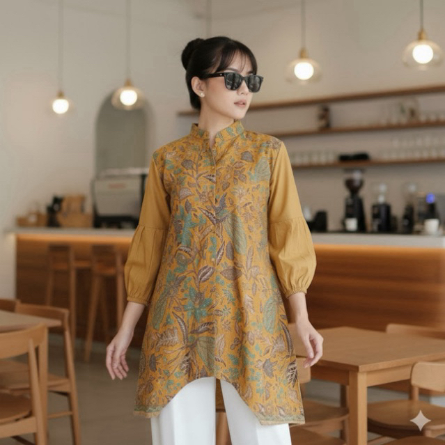 Shanaya Batik Tunik Santika Katun Solo Kancing depan size M L XL XXL