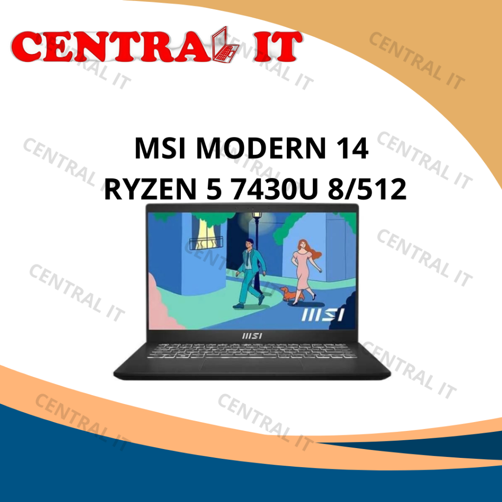 MSI Modern 14 C7M.406 Laptop Tipis Ringan AMD Ryzen 5 7430U 8GB RAM 512GB SSD Layar 14 Inci FHD IPS 