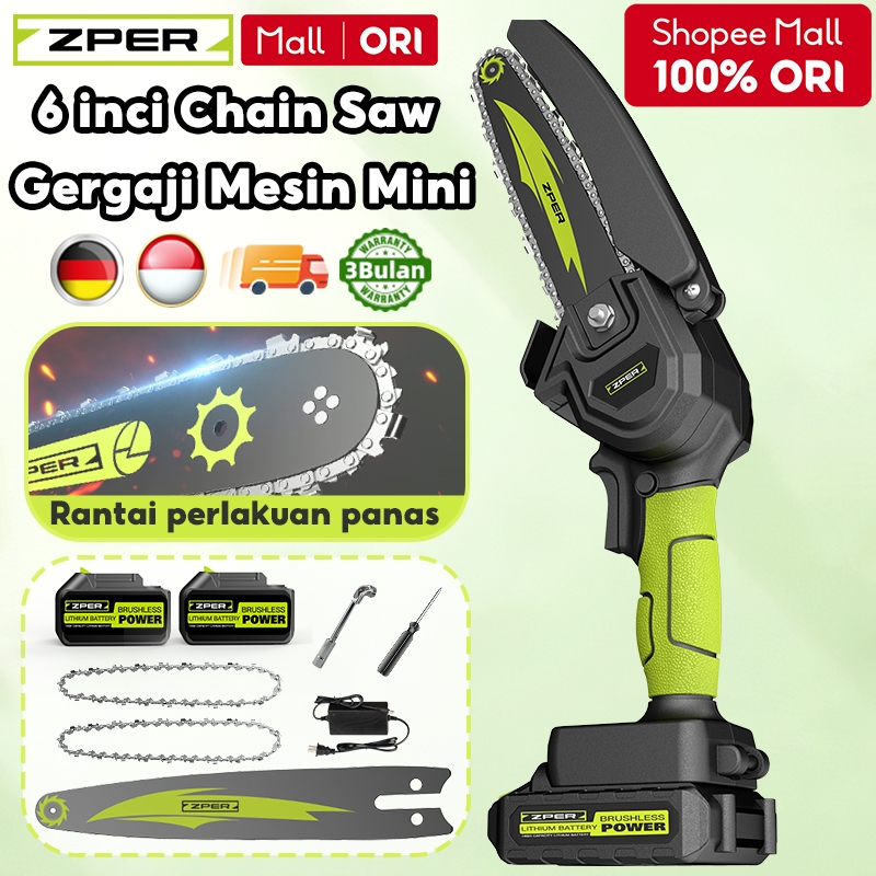 ZPER Gergaji Mesin Mini Kayu Super Tajam 6 Inch 8 Inci Potong Kayu Listrik Rantai Kayu Gergaji Lithi